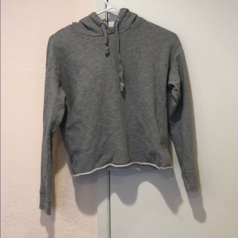 Cropped gray forever 21 floral embroidered hoodie